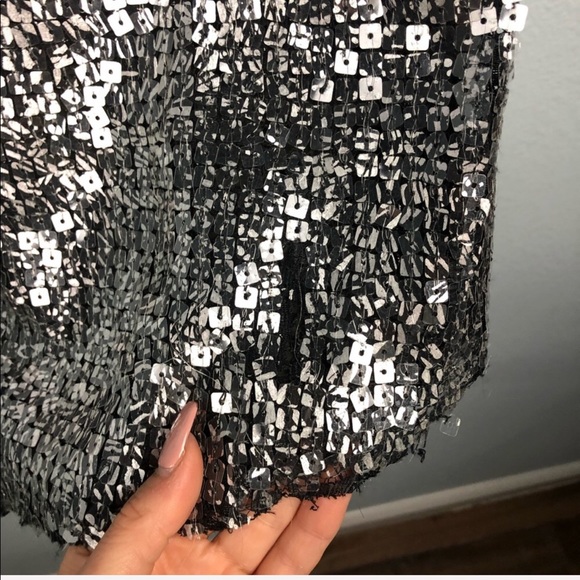 Free People Sequin Mesh Mini Shift Dress Silver - Picture 4 of 8